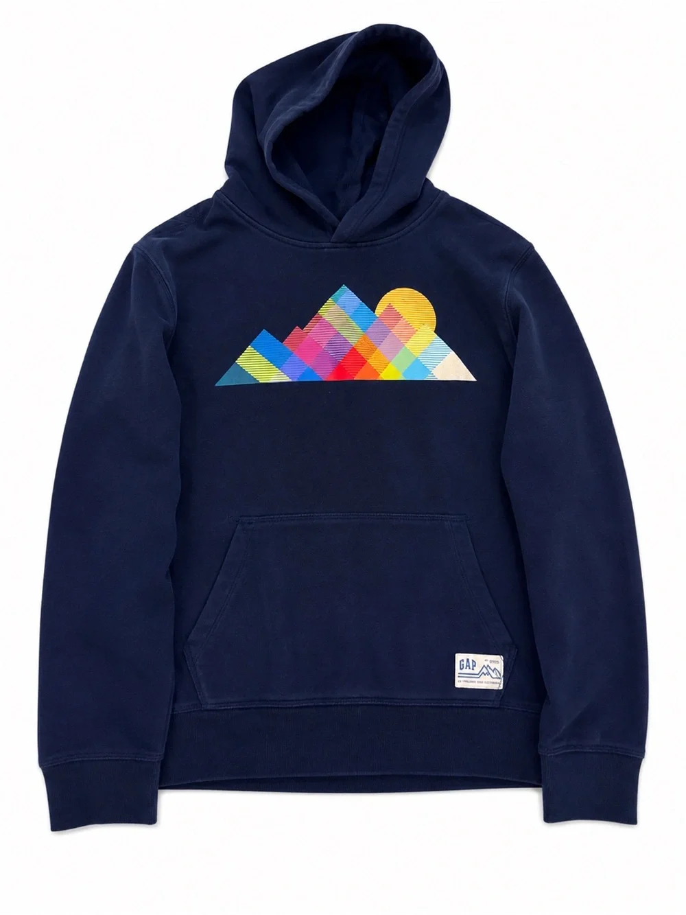 GAP Navy Hoodie with Colorful Geometric Mountain Graphic